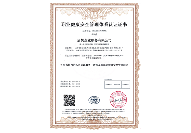 职业健康安全管理体系认证ISO45001